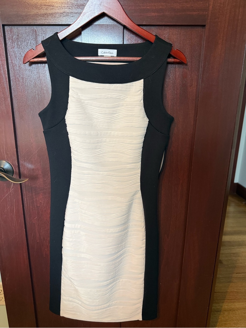 Calvin Klein Black and Cream Panel Sheath Dress